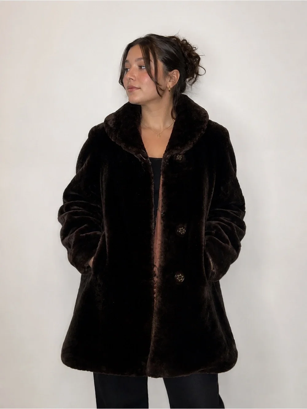 Vintage Com-Ell Furs Genuine Fur Coat (Likely Mouton/Sheared Lamb) Dark Brown - Picture 2 of 7